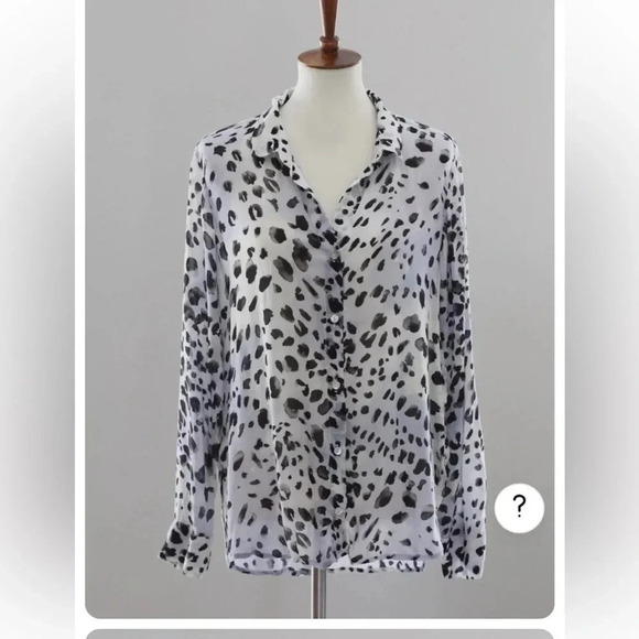 BELLA DAHL Flowy Button Down Blouse Shirt : Watercolor Ink Dots - Picture 1 of 4